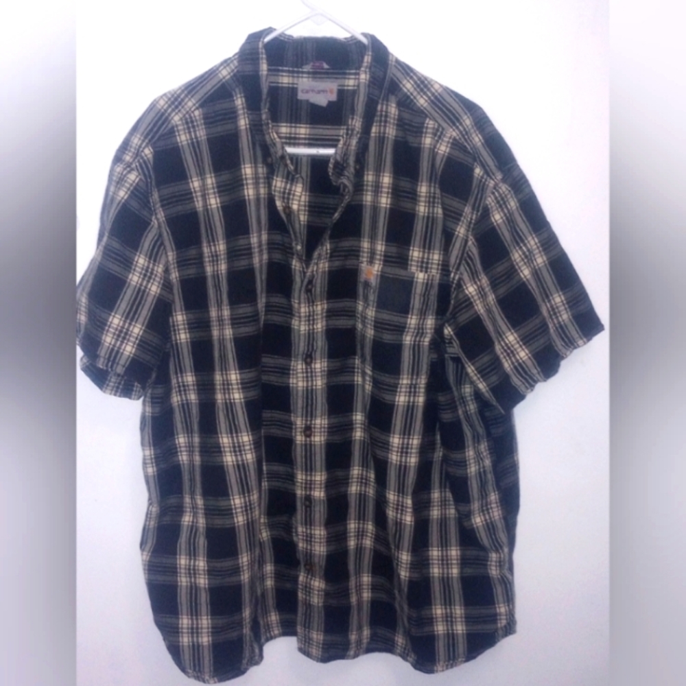 Carhartt Mens Relaxed Fit Plaid Button Down Shirt 3XL Short Sleeve 100% Cotton